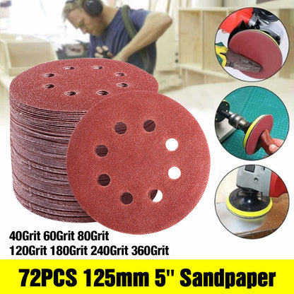 125mm Sanding Discs 40 80 Grit Mix Grinder Verico 8 Hole Assorted Orbital Wood