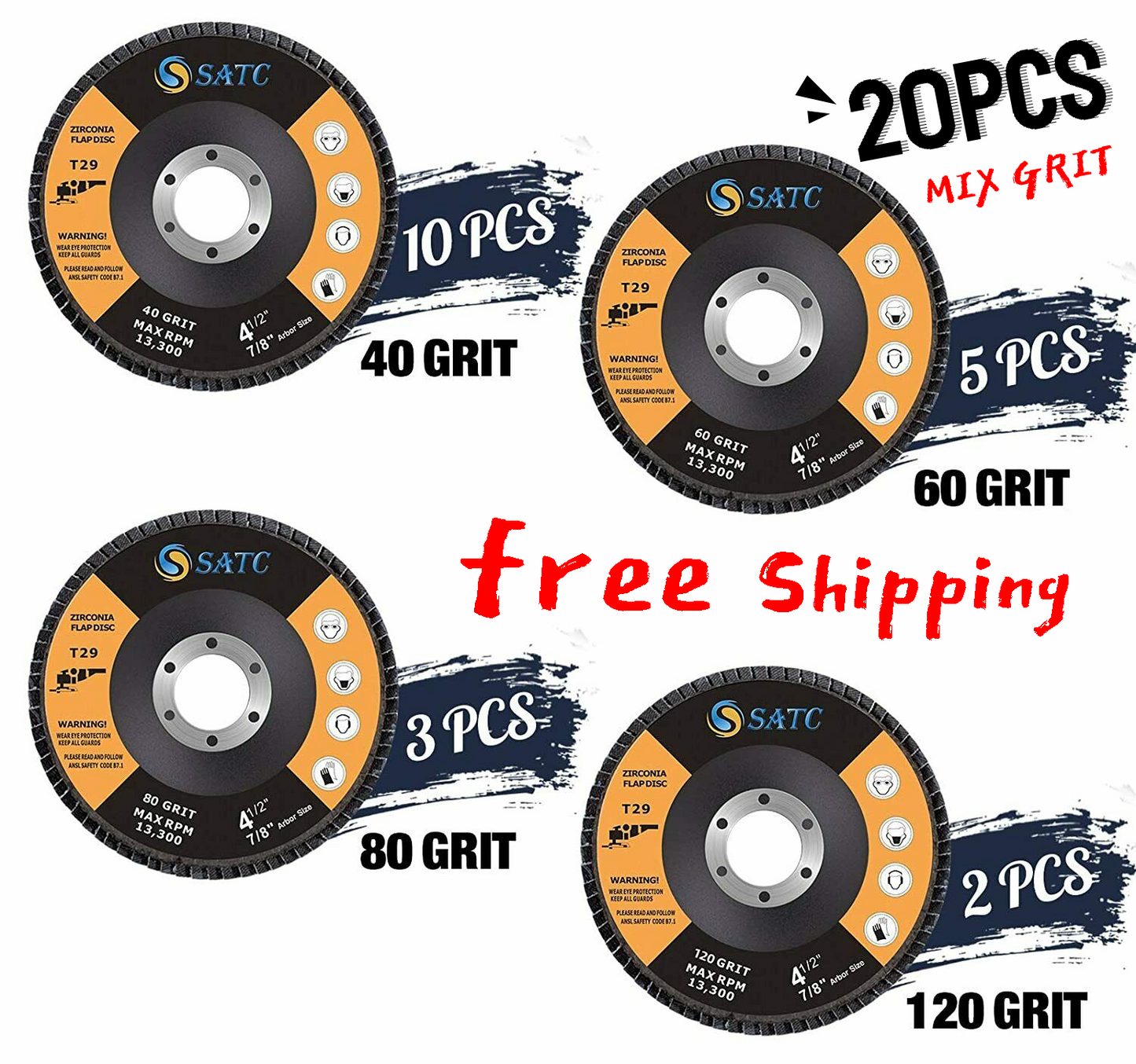 20 x Flap Discs 115mm Sanding 40 60 80 120 Grit Grinding Wheels Discs 4.5" Mix