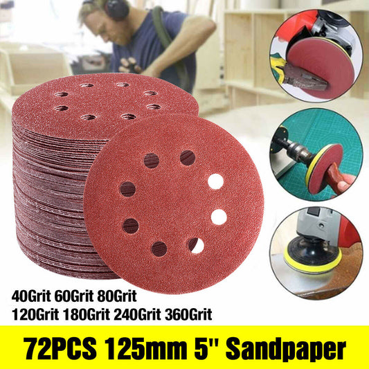 125mm Sanding Discs 8 Hole 40 80 Grit Mix Hoop And Loop Grinder Assorted Wood