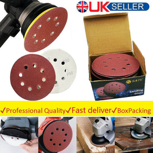 125mm Sanding Discs 40 80 Grit Mix Grinder Verico 8 Hole Assorted Orbital Wood