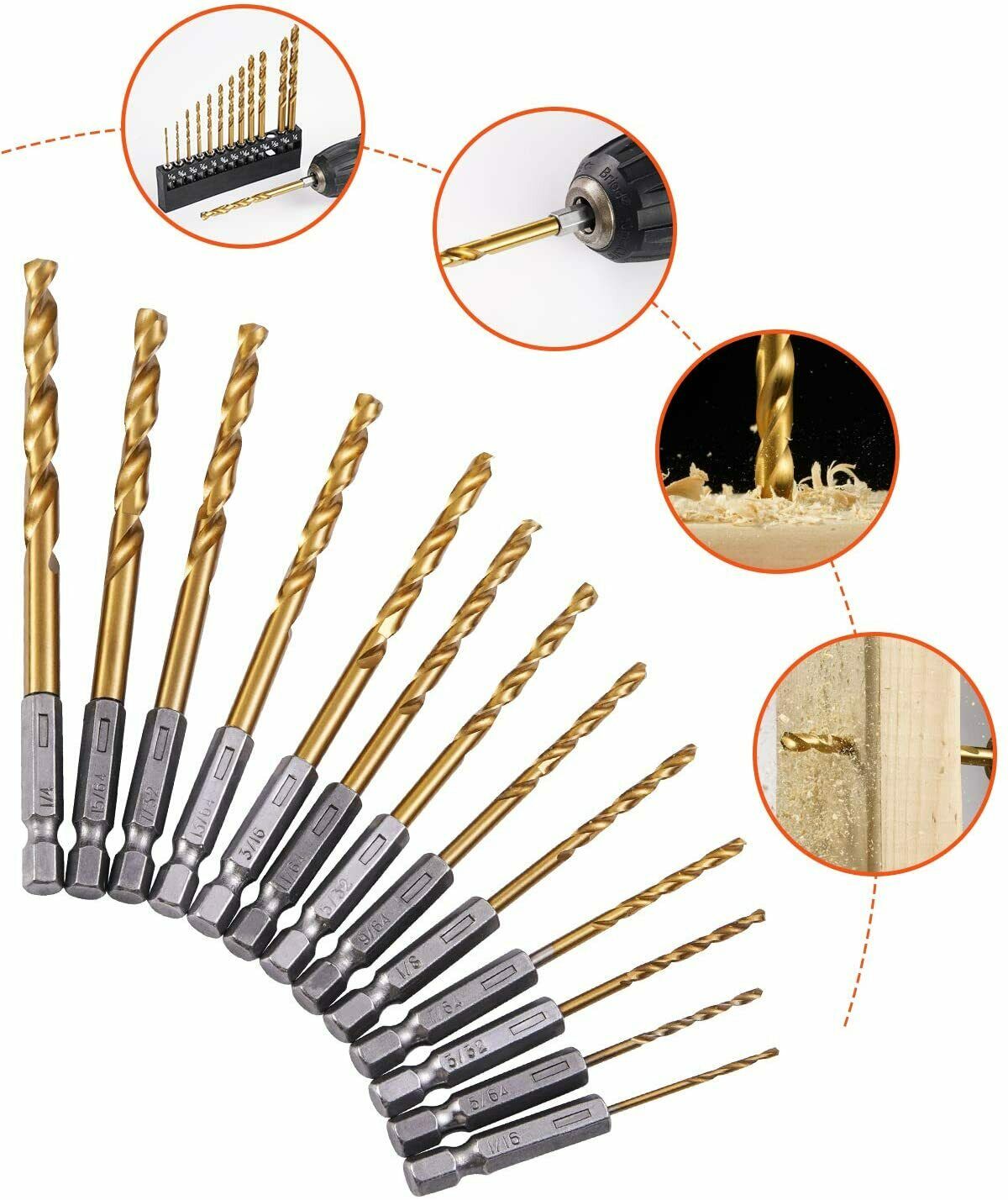 HSS Drill Bit Set Titanium Coated Drill Bits 1.5 - 6.5 Drills 13 Pack