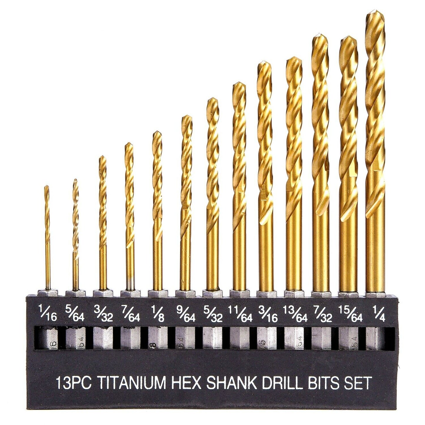 13PC HSS Drill Bit Set Metal Quick Change 1/4 Hex Shank Titanium 1/16"-1/4“