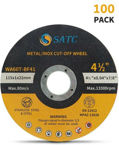 100 Pack Cut Off Wheels 4-1/2" Metal Stainless Steel Angle Grinder Cutting Disc