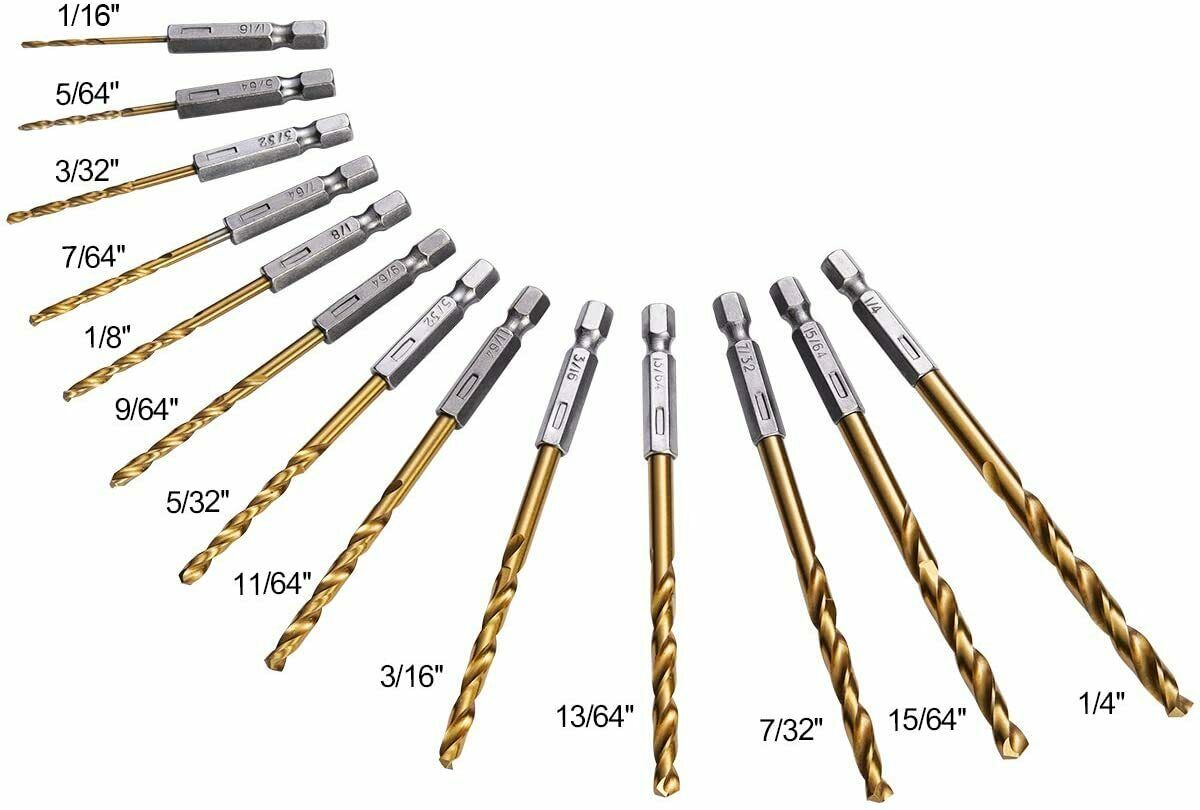 13pcs 1.5mm-6.5mm Titane Recouvert HSS Haute vitesse Acier Forets Outil Set