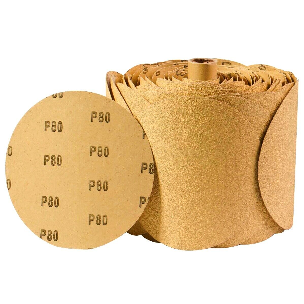 6" Sticky Back Sandpaper 100PCS Roll 80 Grit PSA Self Adhesive Gold Sanding Disc