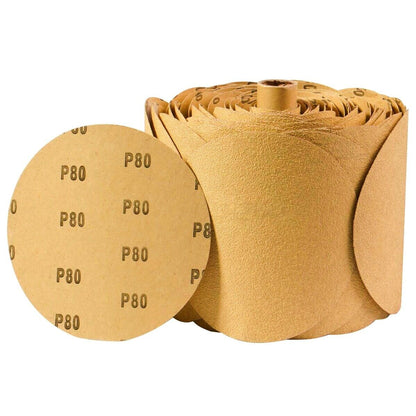 6" Sticky Back Sandpaper 100PCS Roll 80 Grit PSA Self Adhesive Gold Sanding Disc