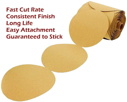 6" Sticky Back Sandpaper 100PCS Roll 80 Grit PSA Self Adhesive Gold Sanding Disc