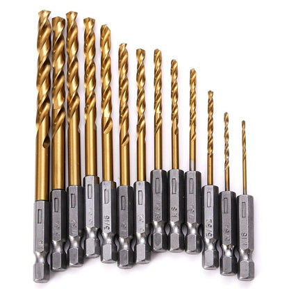 13PC HSS Drill Bit Set Metal Quick Change 1/4 Hex Shank Titanium 1/16"-1/4“