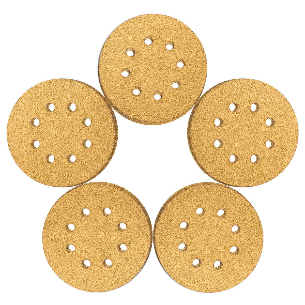 50PCS 5inch Sanding Discs Hook and Loop 8 Holes 60 Grit Gold Sander Sandpaper