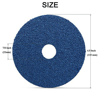 25 Pack Zirconia Resin Fiber Discs 24 Grit 4.5"x 7/8" Grinding and Sanding Disc