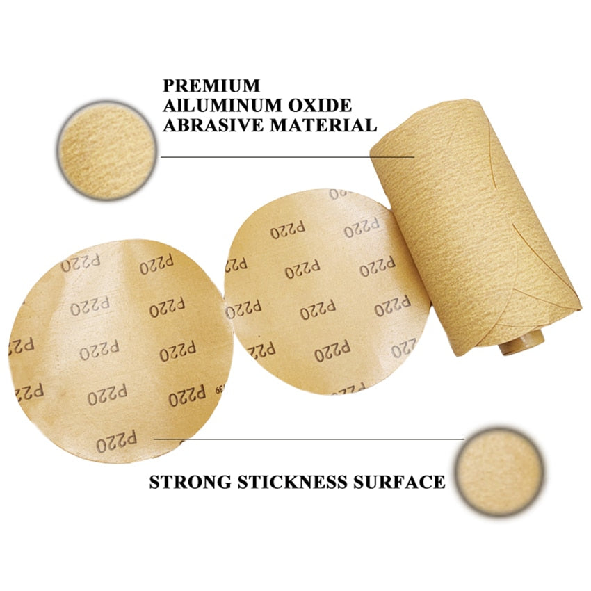 6Inch PSA Gold Sanding Discs Roll 220# Adhesive Backed Sandpaper Roll for Sander