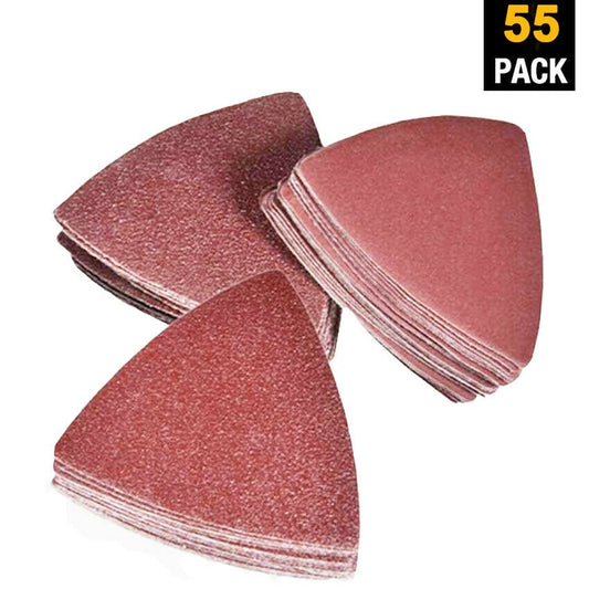 55 PCS Triangle Sanding Pads 3-1/8" Hook and Loop Sandpaper Assorted Grits