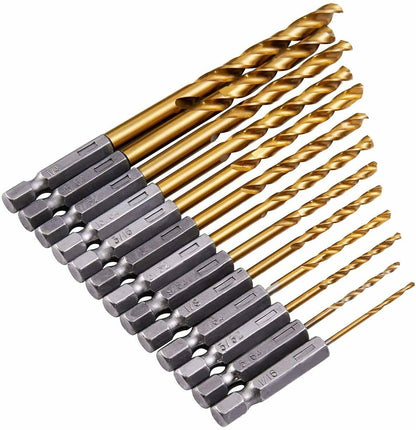 13PCS Quick Change Drill Bit Set M2 High Speed Steel Titanium Coated for Metal