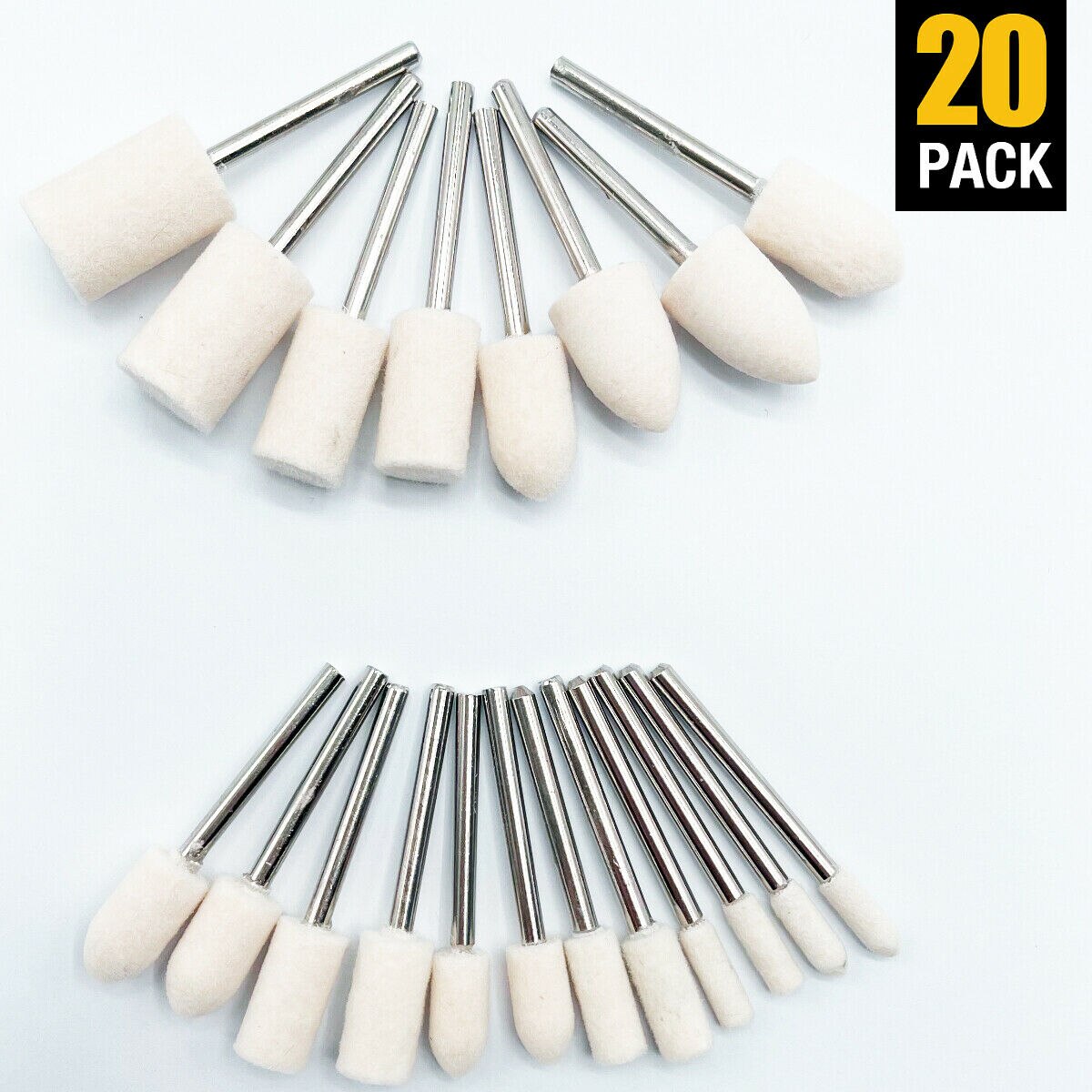 20PCS Wool Felt Mandrel Mounted Grinding Polishing Bit for Rotary Tool 1/8"Shank