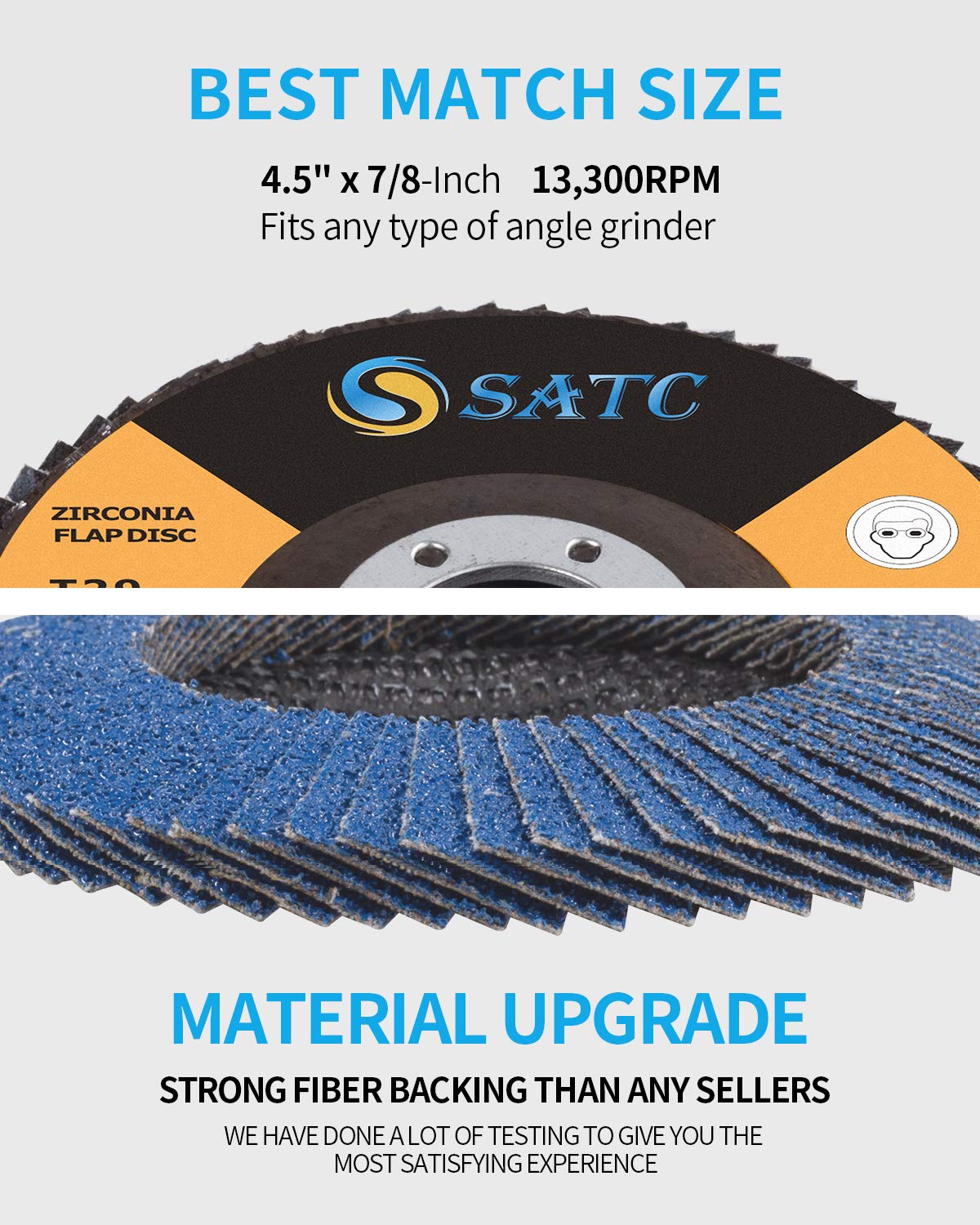 SATC 20 Pack 40/60/80/120 Grit Grinding Wheel 4.5" x 7/8" High Density Bevel Type Angle Grinder Flap Disc