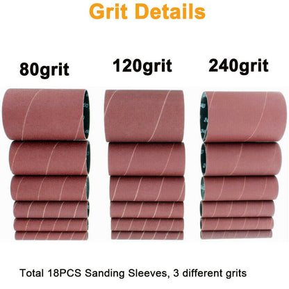 18 Pack Oscillating Spindle Sanding Sleeves 4.5in Length 80 120 240Assorted Grit