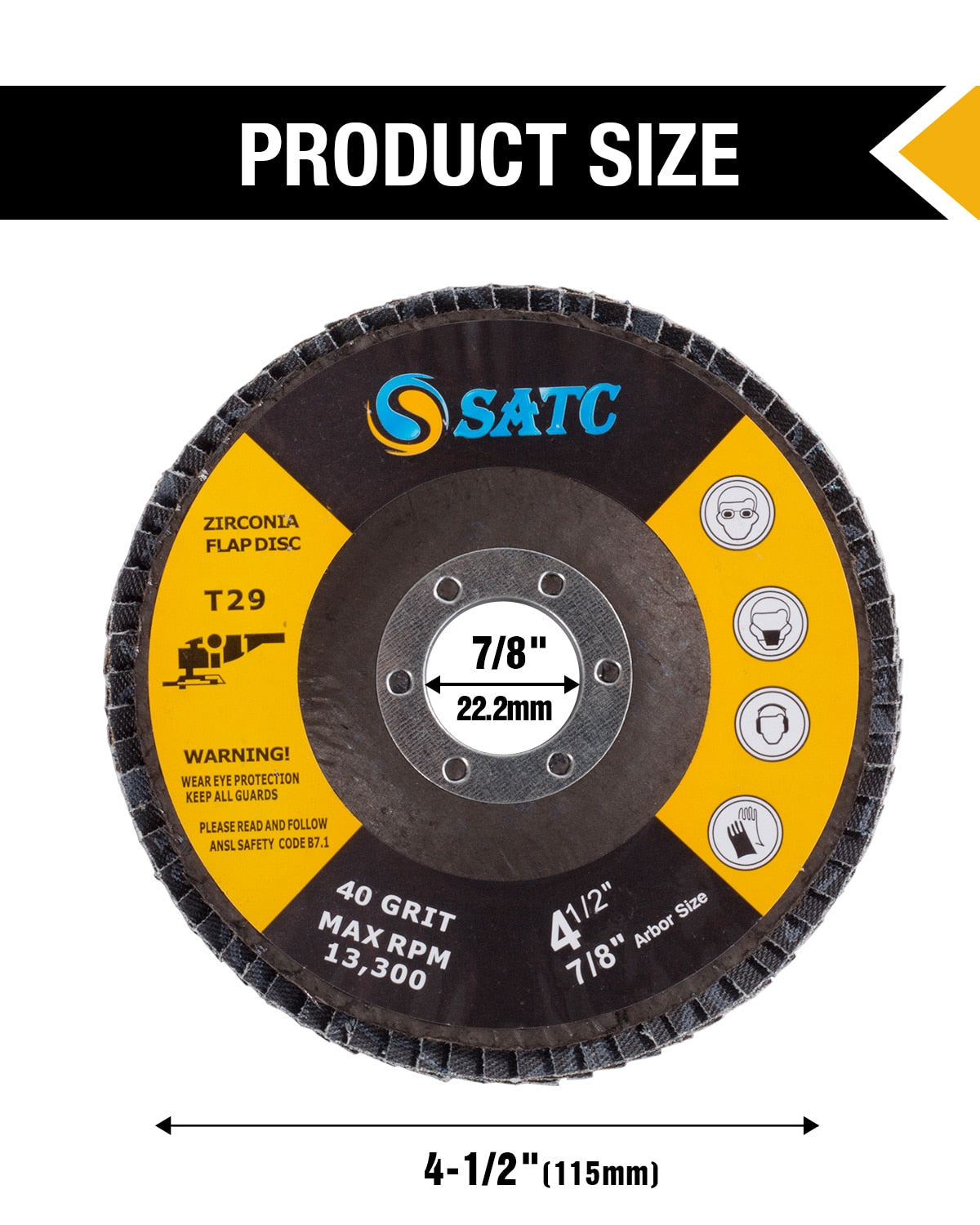 SATC 20 Pack 40/60/80/120 Grit Grinding Wheel 4.5" x 7/8" High Density Bevel Type Angle Grinder Flap Disc