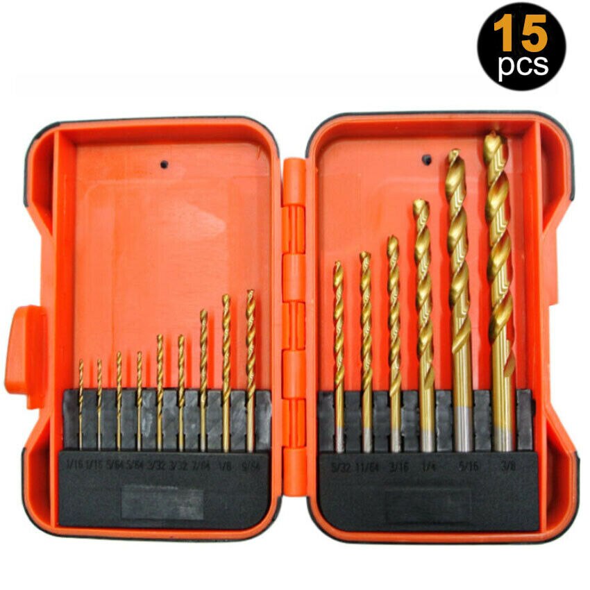 15PCS M2 Drill Bit Set High Speed Steel with Titanium Coated for Metal Stailess