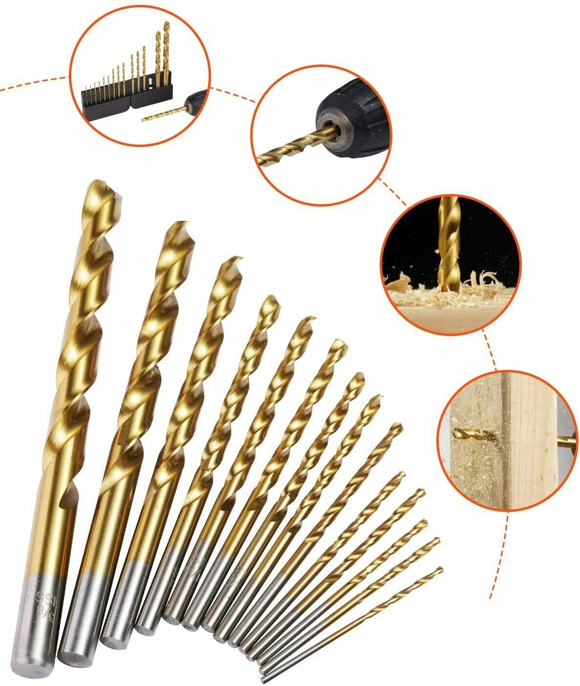 15PCS M2 Drill Bit Set High Speed Steel with Titanium Coated for Metal Stailess