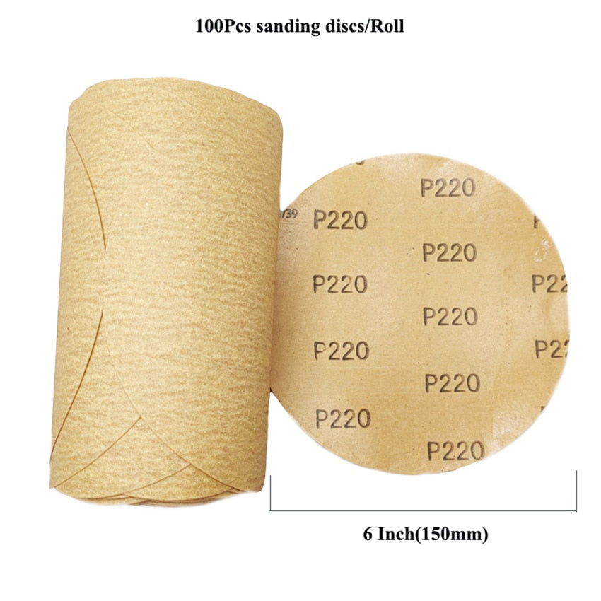 6Inch PSA Gold Sanding Discs Roll 220# Adhesive Backed Sandpaper Roll for Sander