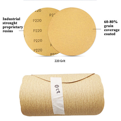 6Inch PSA Gold Sanding Discs Roll 220# Adhesive Backed Sandpaper Roll for Sander