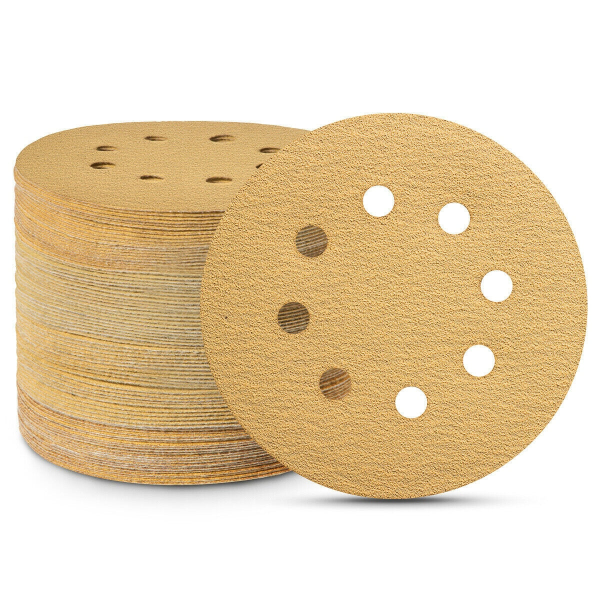 100PCS 5inch Gold Sanding Discs Hook and Loop 8 Holes 60 Grit Sander Sandpaper