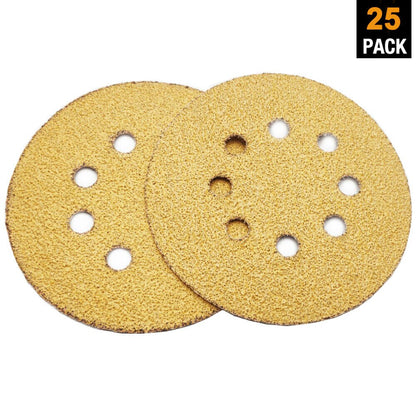 25PCS 5inch Gold Sanding Discs Hook and Loop 8 Holes 40 Grit Sander Sandpaper