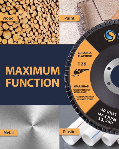 SATC 20 Pack 40/60/80/120 Grit Grinding Wheel 4.5" x 7/8" High Density Bevel Type Angle Grinder Flap Disc