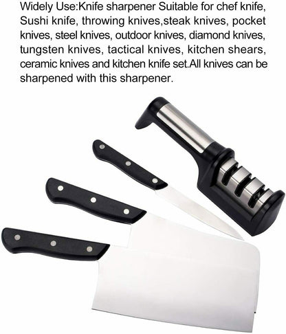 Kitchen Knife Sharpener 3-Stage Diamond Coated Tungsten Steel Sharpening Blades