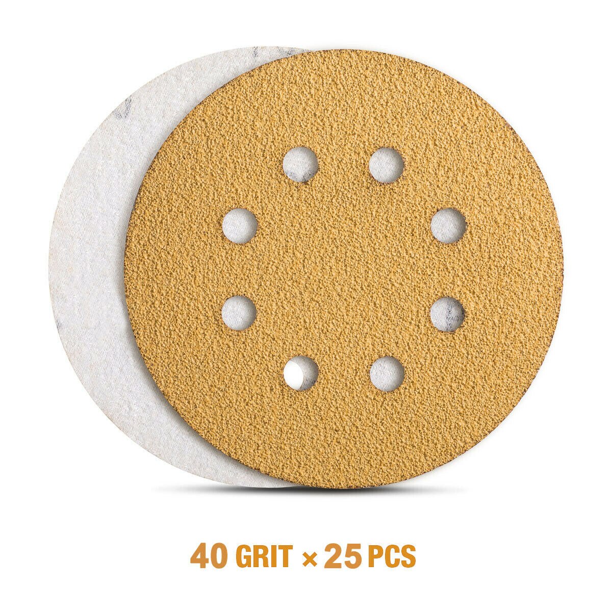 25PCS 5inch Gold Sanding Discs Hook and Loop 8 Holes 40 Grit Sander Sandpaper