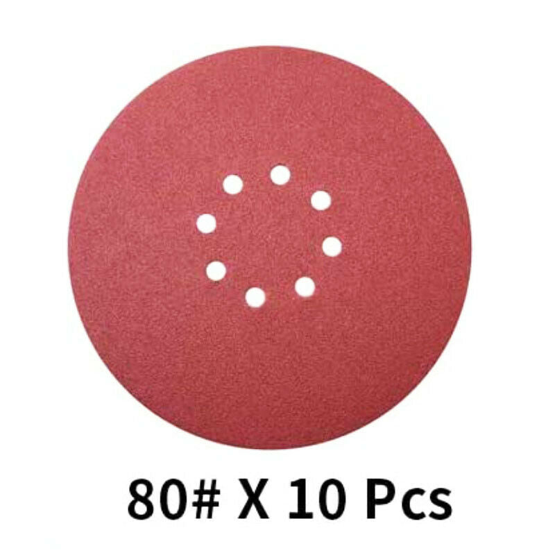 10PCS 9 Inch Sanding Discs 8 Holes 80Grit Hook and Loop Orbital Sander Sandpaper