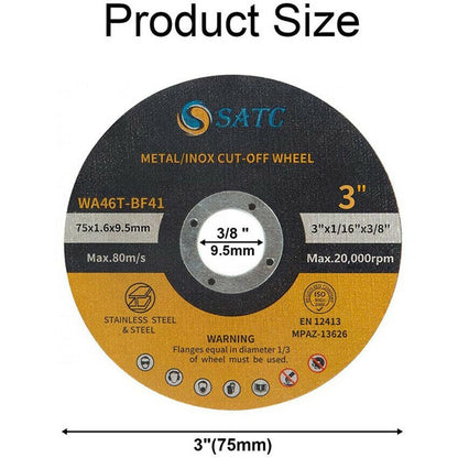 25 Pack Cut Off Wheels 3"x1/16"x3/8" Cutting Disc for Metal and Stainless Steel