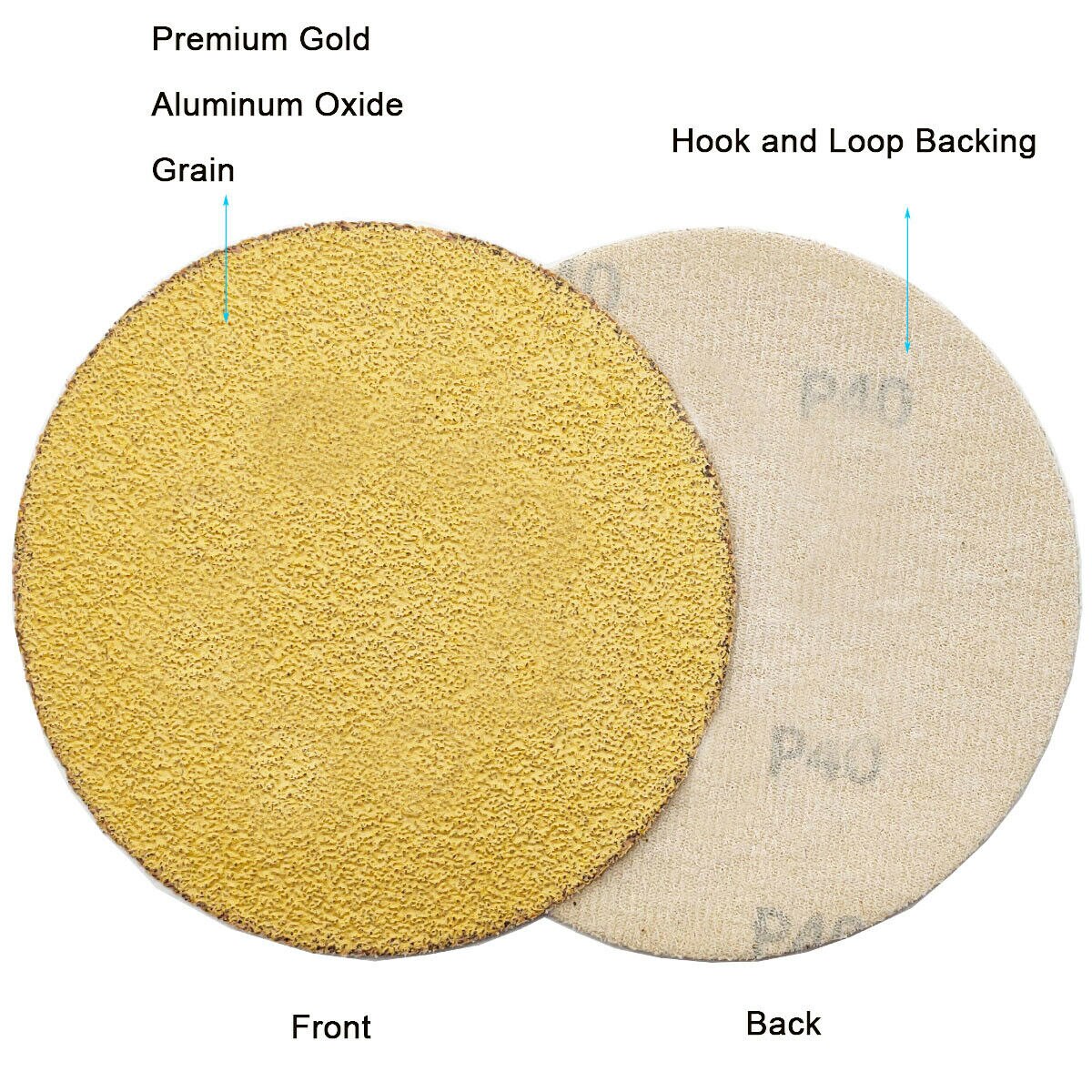 25PCS 6 Inch Gold Sanding Discs Hook and Loop No Hole 40 Grit Sander Sandpaper