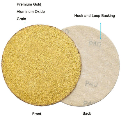 25PCS 6 Inch Gold Sanding Discs Hook and Loop No Hole 40 Grit Sander Sandpaper