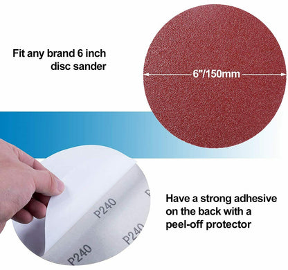 100Pcs 6Inch PSA Sanding Disc Aluminum Oxide Self Adhesive Sandpaper 60-1000Grit