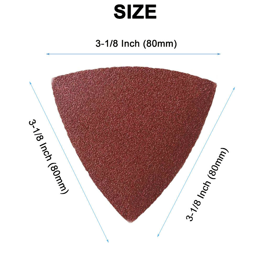 100PCS Triangle Sanding Pads 3-1/8Inch 80mm Hook and Loop Sandpaper 40-240 Grits