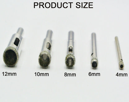 5 Pack Diamond Drill Bit Hole Saw Drill Bit Glass and Tile Hollow Core Drill Bit