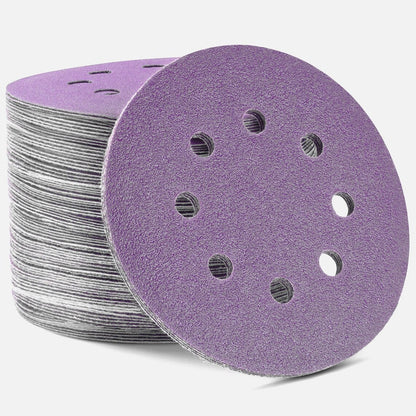 100PCS 5in Sanding Discs Hook and Loop 8 Holes Sandpaper Assorted Grit 40-800