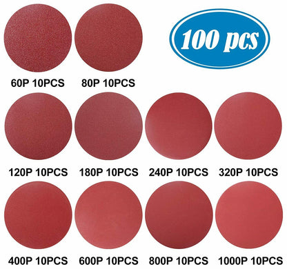 100Pcs 6Inch PSA Sanding Disc Aluminum Oxide Self Adhesive Sandpaper 60-1000Grit