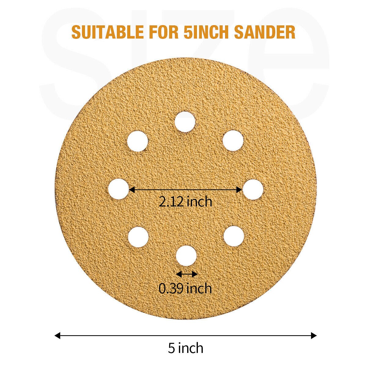 100PCS 5inch Gold Sanding Discs Hook and Loop 8 Holes 60 Grit Sander Sandpaper