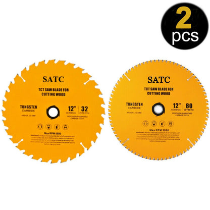 2PCS 12-Inch Circular Saw Blade Tungsten Carbide 32 and 80 Tooth for Woodworking