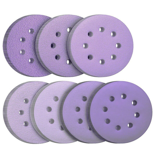 100PCS 5in Sanding Discs Hook and Loop 8 Holes Sandpaper Assorted Grit 40-800