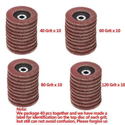 Flap Discs 40 PCS 4.5 Inch - 40 60 80 120 Grit Grinding Discs 4 1/2 Assorted Sanding Grinding Wheels,Aluminum Oxide Abrasives