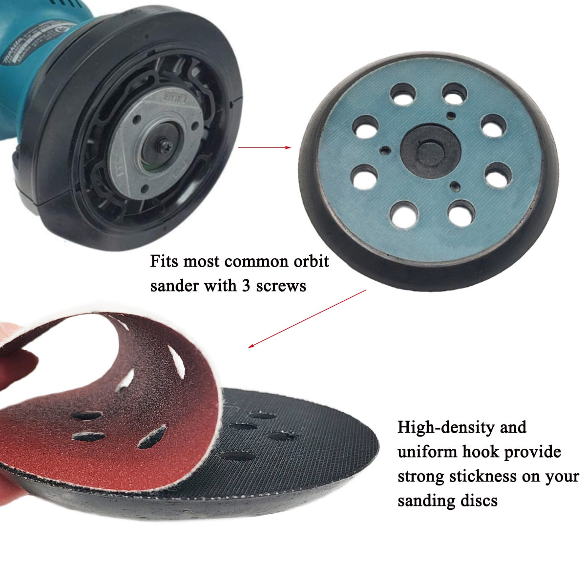 STAC 5 Inch 8 Hole Orbital Sander Backing Pads Hook and Loop Replacement Sander Pad