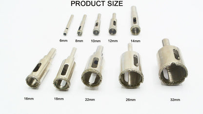 10Pack Diamond Drill Bit Hole Saw Drill Bit Glass and Tile Hollow Core Drill Bit