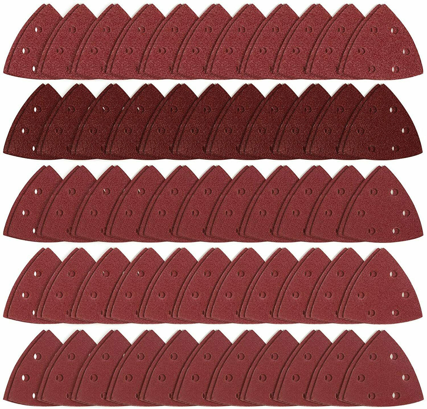 100PCS 6 Hole Triangle Sanding Pads 3-3/4" Hook and Loop Sandpaper Assorted Grit