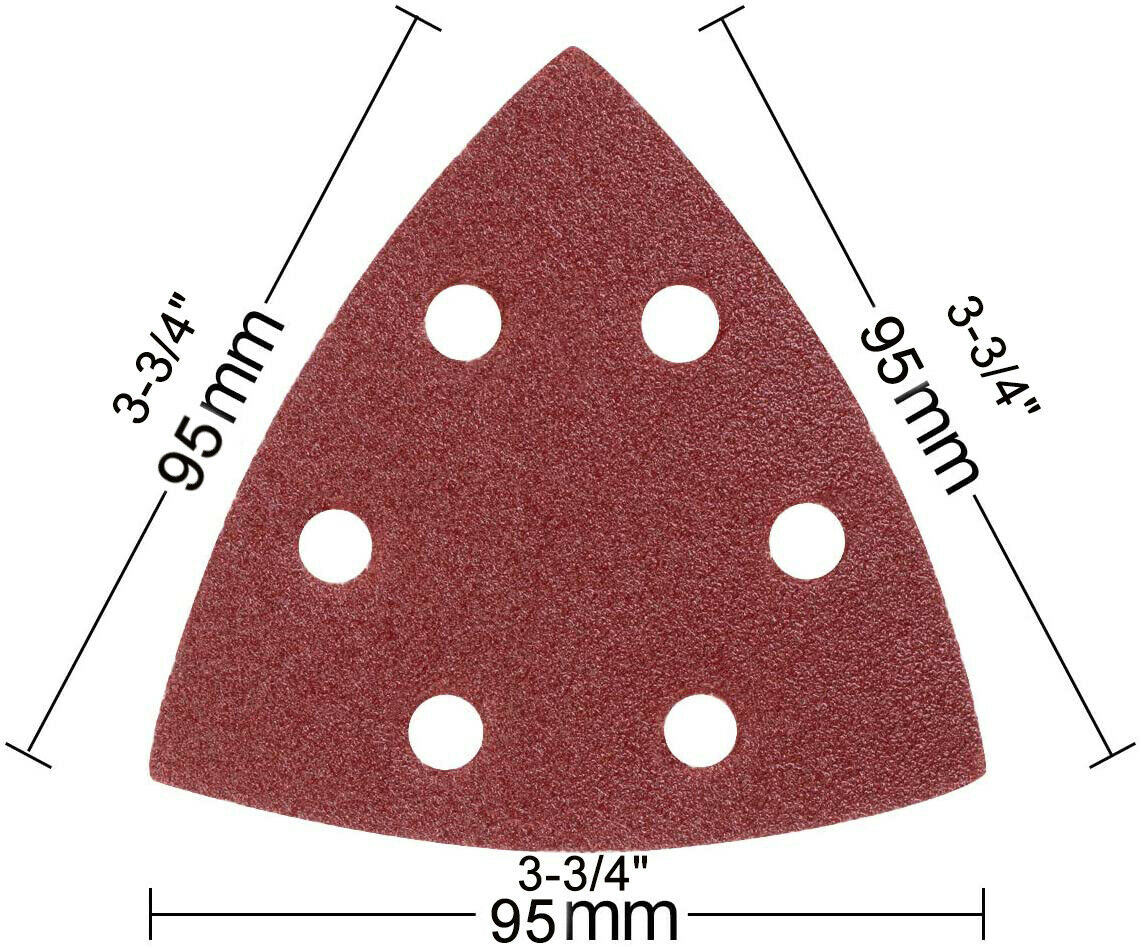 100PCS 6 Hole Triangle Sanding Pads 3-3/4" Hook and Loop Sandpaper Assorted Grit